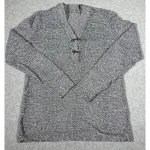 Karen Scott Womens Size Small Henley Sweater Black White Gray Metal Clasp V-neck